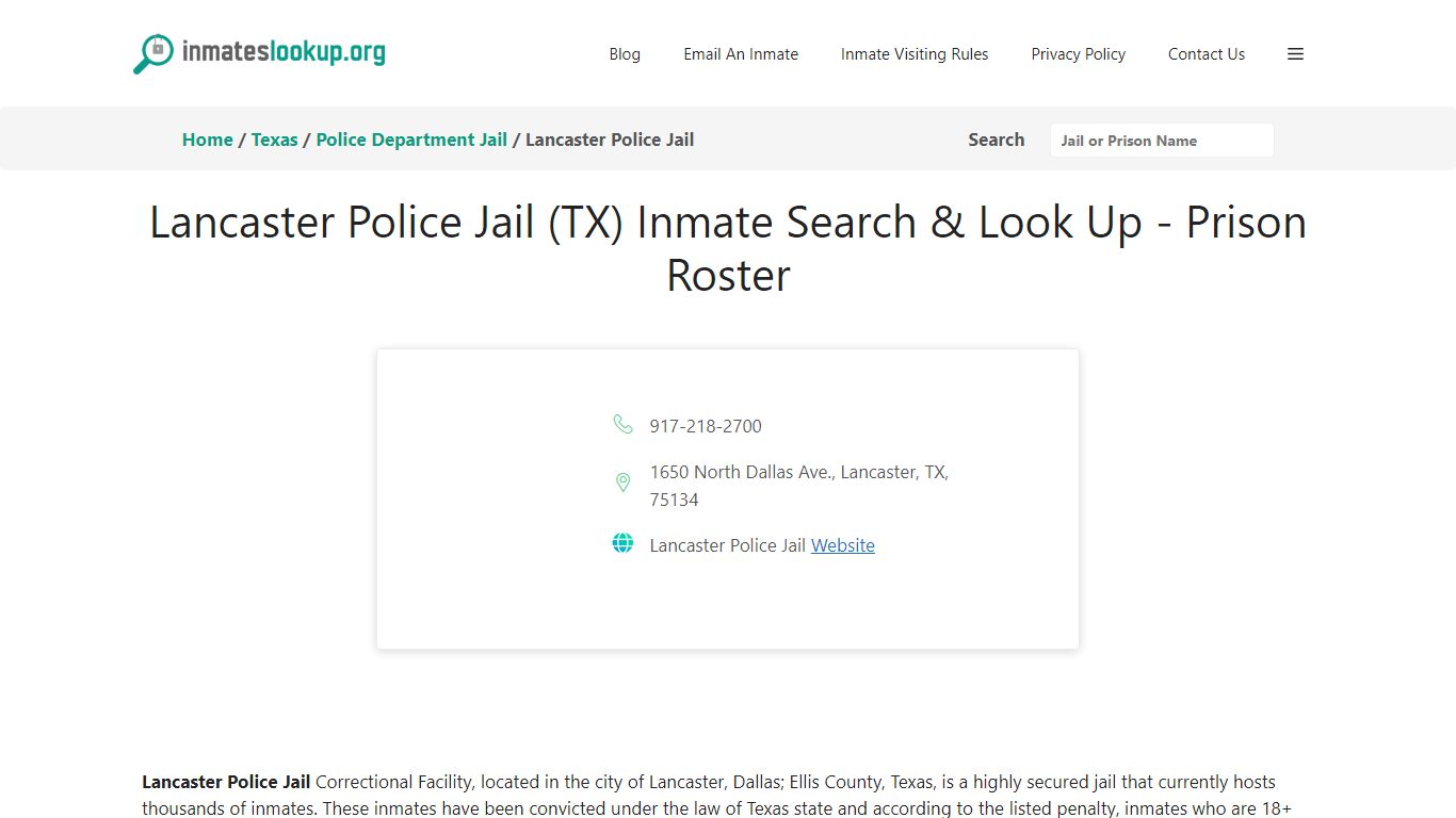 Lancaster Police Jail (TX) Inmate Search & Look Up - Prison Roster